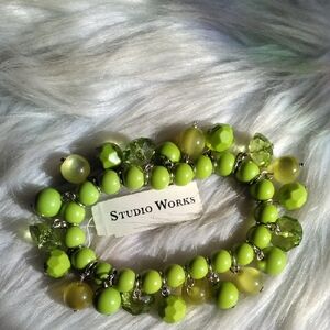 NWT Studio Works Glowing Green Beaded Sretchy Bracelet